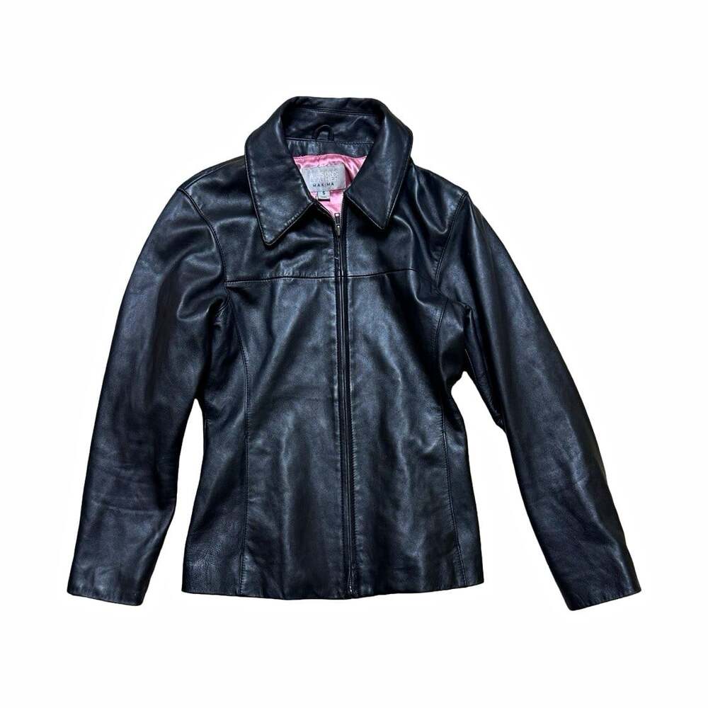 Wilsons Leather Maxima Black Leather Zip Jacket Lined Short Women’s Size S